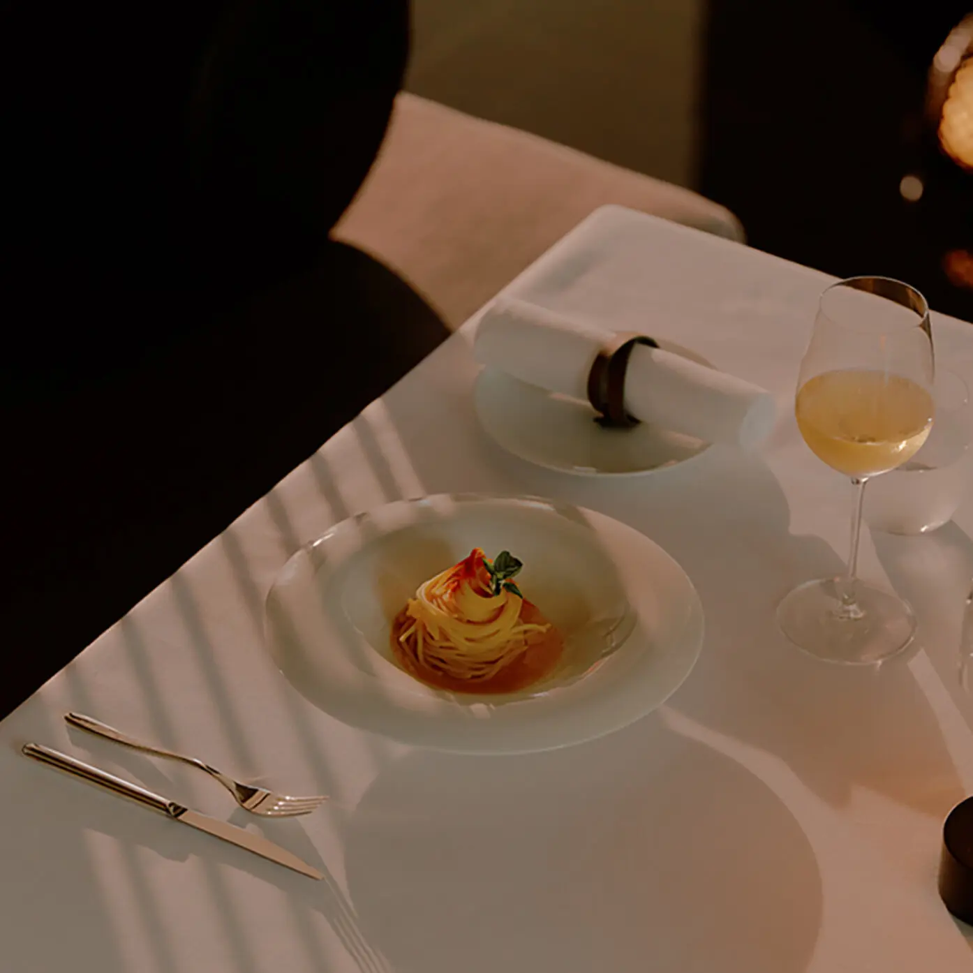 A pasta course plated at Arva, Aman Nai Lert Bangkok