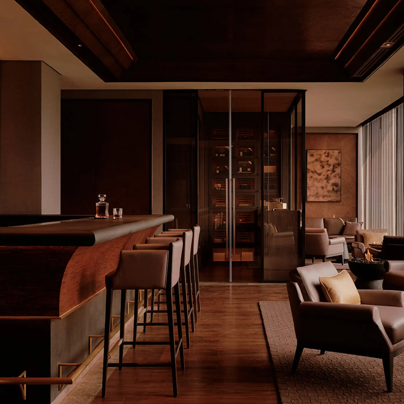The counter and humidor at the Cigar Bar, Aman Nai Lert Bangkok