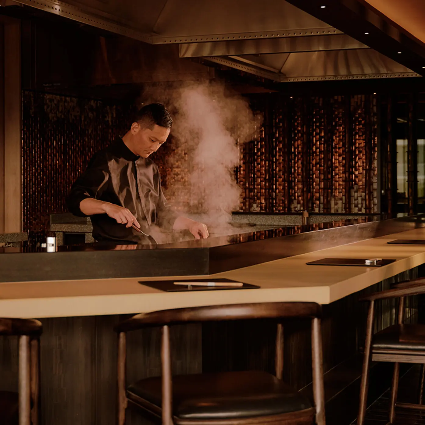 Chef at the teppanyaki grill at Hiori, Aman Nai Lert Bangkok