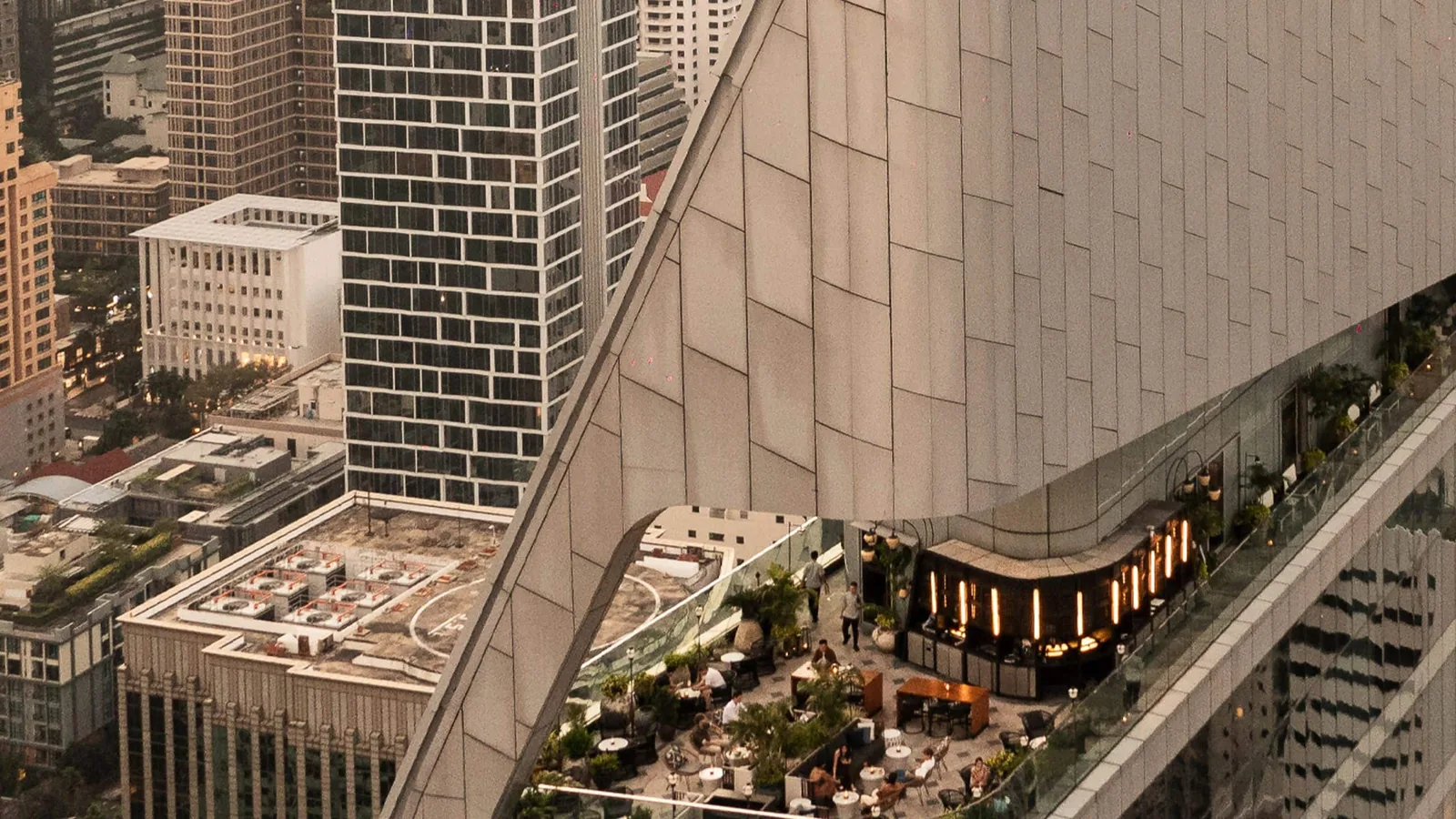 The Penthouse Rooftop Bar at Park Hyatt Bangkok seen from above