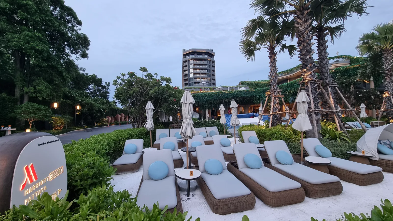 Pattaya Marriott Resort & Spa — sun loungers below the planted terraces, Jomtien Beach, Pattaya