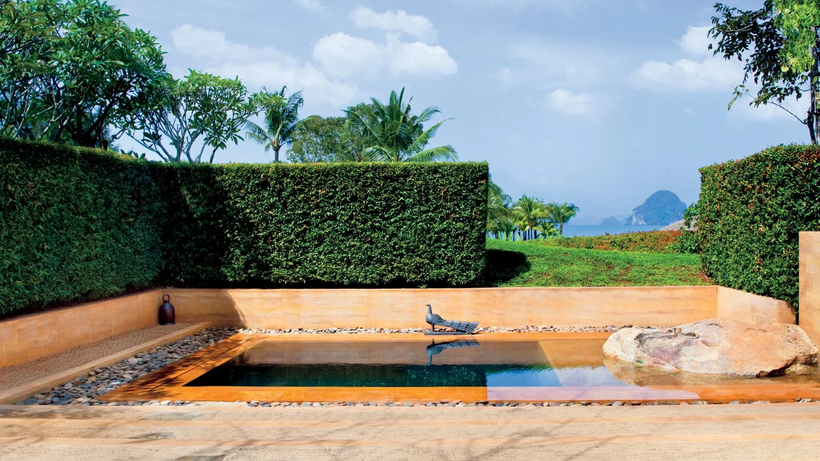 The main pool, looking out to the Andaman islands