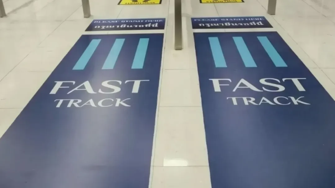 Fast Track priority lane floor markings — Suvarnabhumi Airport