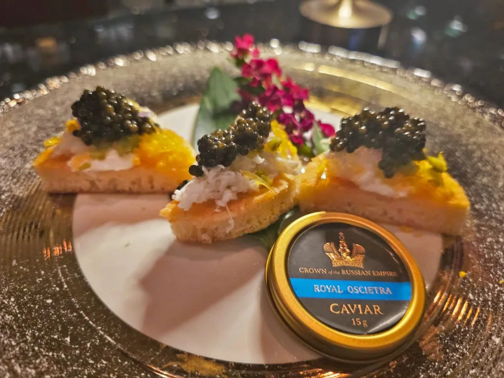 Cafe des Amis — caviar canapés from the menu